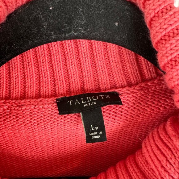 Talbots Sweater Cable Knit Turtle Neck‎ 100% Cotton Salmon size Large Petite - Picture 5 of 5
